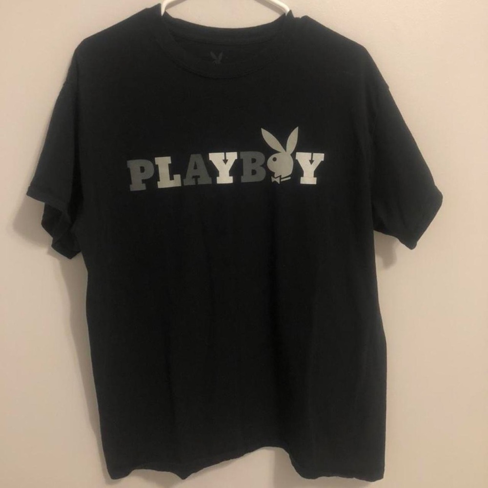 black & white playboy bunny t shirt- size large